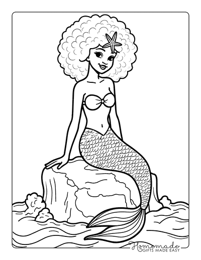 Mermaid Coloring Pages Cute Simple Mermaid With Afro