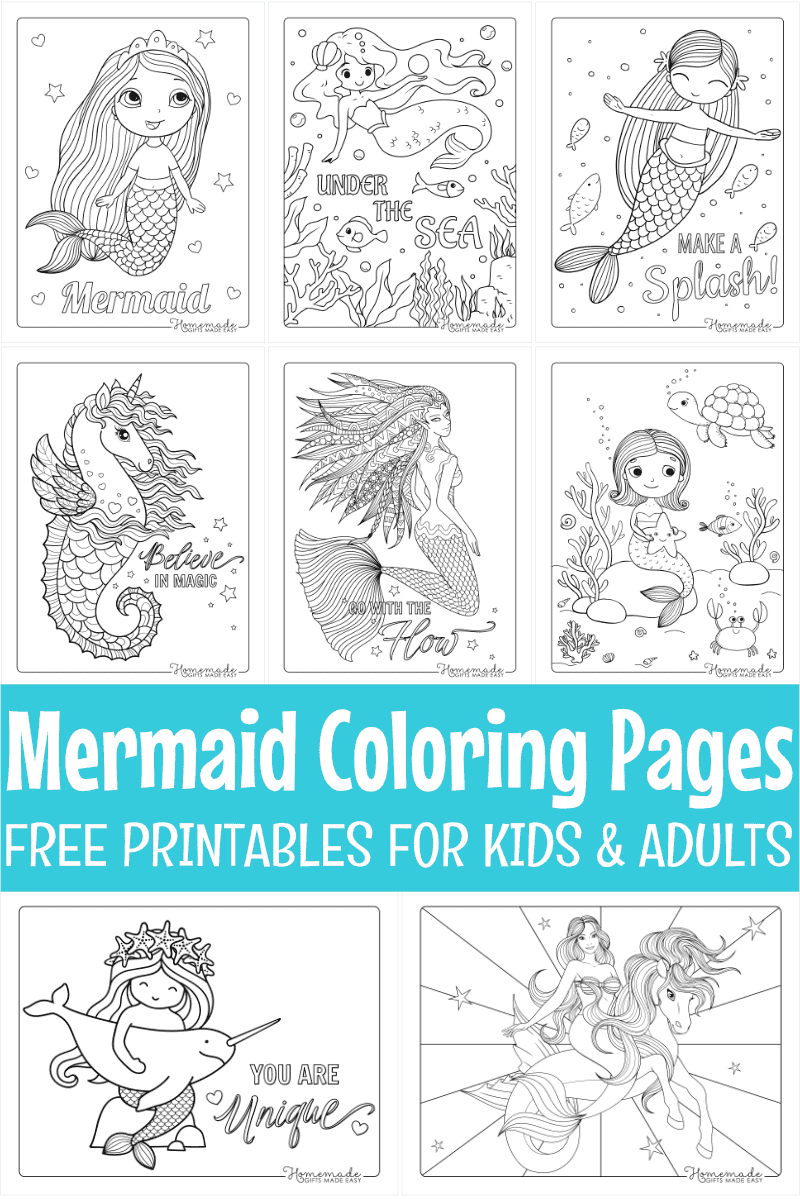 mermaid coloring pages montage