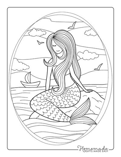 Mermaid Coloring Pages Pretty Mermaid Lounging on Rock