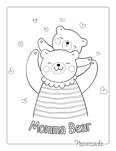 Mothers Day Coloring Pages Cute Momma Bear and Cub Best Mom Coloring Page