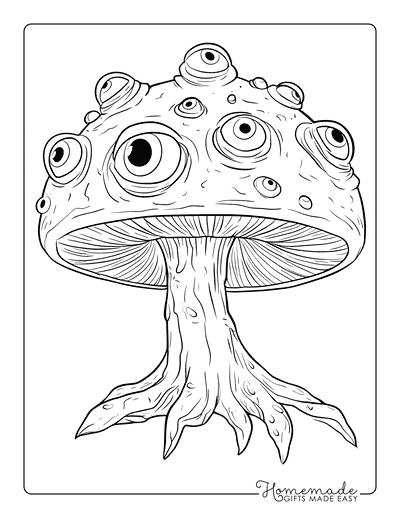 Mushroom Coloring Pages Trippy Mushroom With Eyes