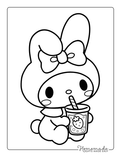 My Melody Coloring Pages Cute Kawaii My Melody Drinking Boba Tea