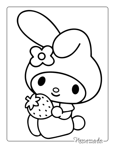 My Melody Coloring Pages Cute My Melody Drawing Holding Strawberry
