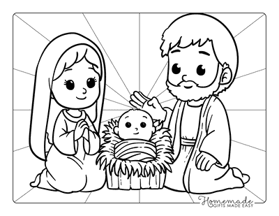 Nativity Coloring Pages Cute Cartoon Baby in Manger