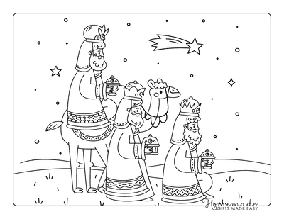 Nativity Coloring Pages Cute Cartoon Three Wise Men Carrying Gifts