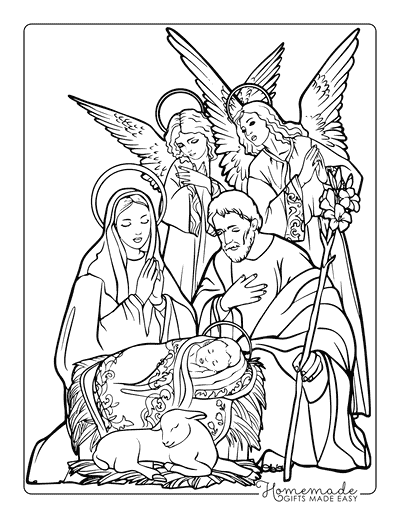 Nativity Coloring Pages Realistic Angels Mary Joseph and Baby Jesus