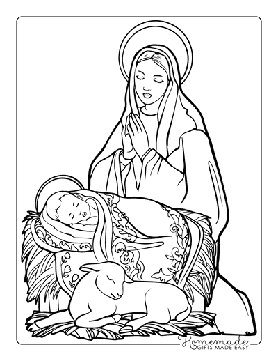 Nativity Coloring Pages Realistic Mary and Baby Jesus in Manger