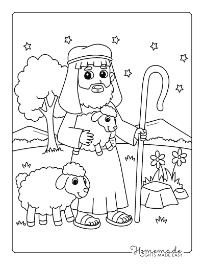 Nativity Coloring Pages Shepherd With Sheep for Kids