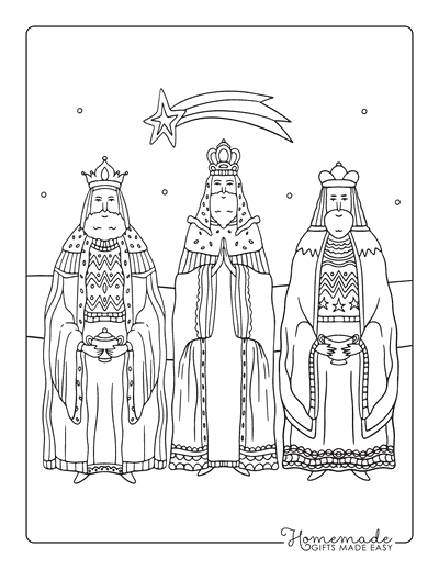 Nativity Coloring Pages Three Wise Men With Gifts