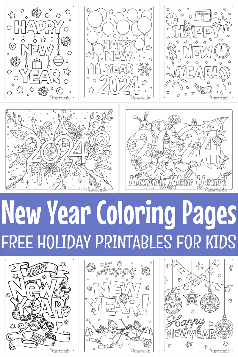 Free Printable New Year Coloring Pages for 2024