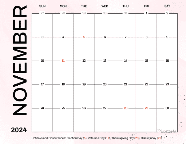 November 2024 Calendar | Free Printables (Blank and Custom)