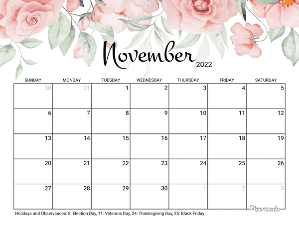 November 2022 Calendars 50 Free Printables Printabulls Free Printable 