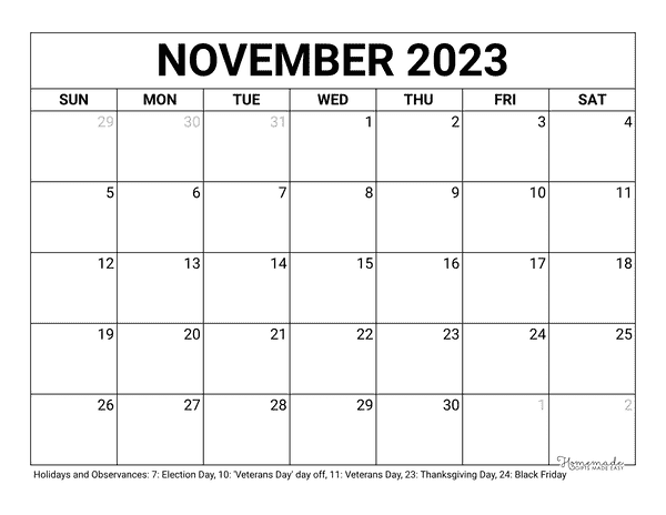 Calendar 2023 November Printable Free Get Calendar 2023 Update