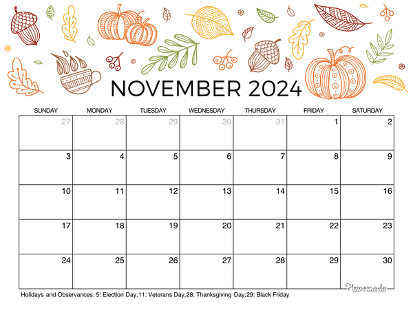 Free November 2024 Printable Calendar Images