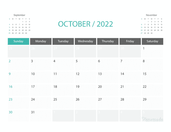 october 2022 calendar free printable with holidays