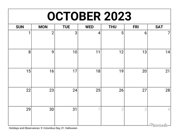 October 2023 2024 Calendars Free Printable With Holidays