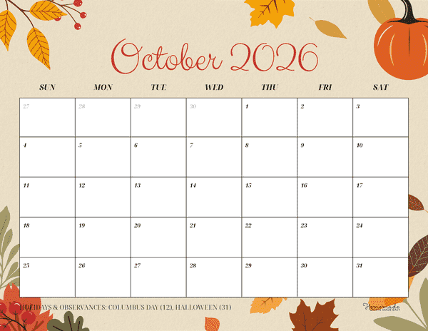 October Calendar