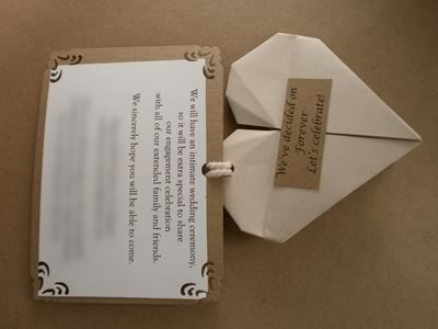 origami heart engagement invitation back