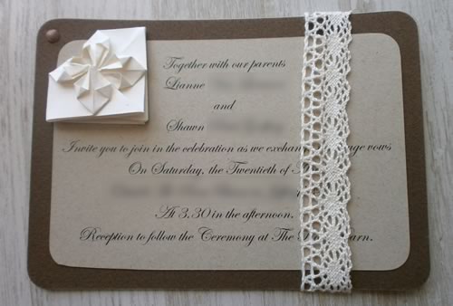 origami heart wedding invitation front page