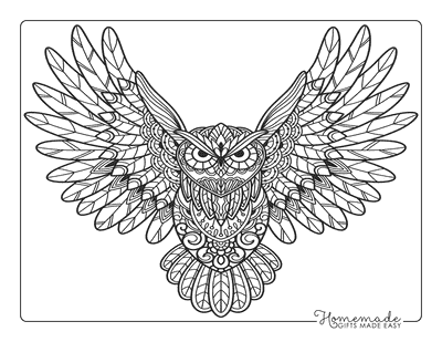 Owl Coloring Pages Flying Owl Mandala for Adults