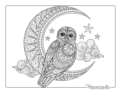 Owl Coloring Pages Mystical Owl and Moon Mandala