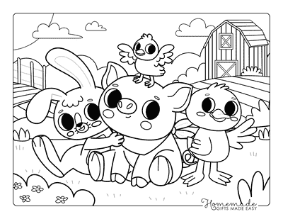 Pig Coloring Pages Easy Cute Baby Pig and Farm Animal Friends
