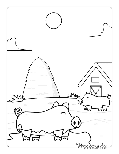 Pig Coloring Pages Easy Cute Muddy Pigs on Farm