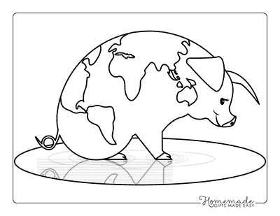 Pig Coloring Pages Easy Cute Muddy World Map Pig