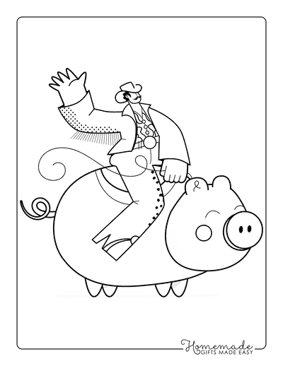 Pig Coloring Pages Easy Cute Pig Cowboy Piggy Back Ride