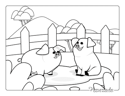 Pig Coloring Pages Easy Cute Pig Friends in Mud