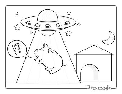 Pig Coloring Pages Easy Cute Pig Ufo Abuction