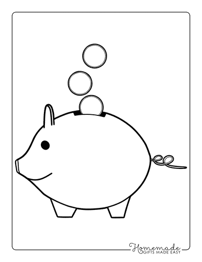 Pig Coloring Pages Easy Cute Piggy Bank Coins