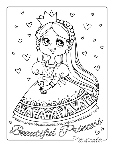 Princess Coloring Pages Cute Hearts