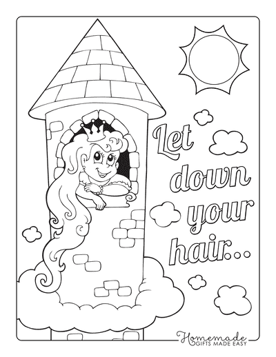 Princess Coloring Pages in Tall Tower Flowing Hair