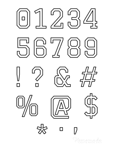 printable alphabet letters college numbers and symbols