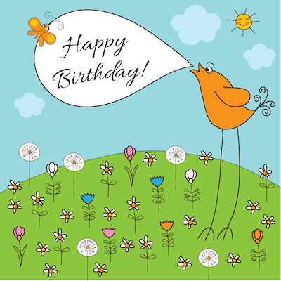 Printable Birthday Cards Bird Flowers Summer