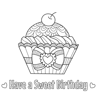 Printable Birthday Cards Coloring Cherry Cupcake