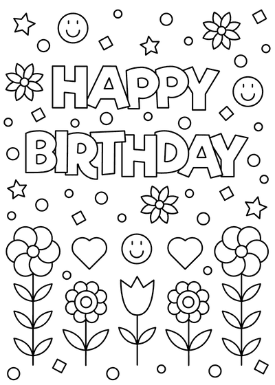 Printable Birthday Cards Coloring Flowers