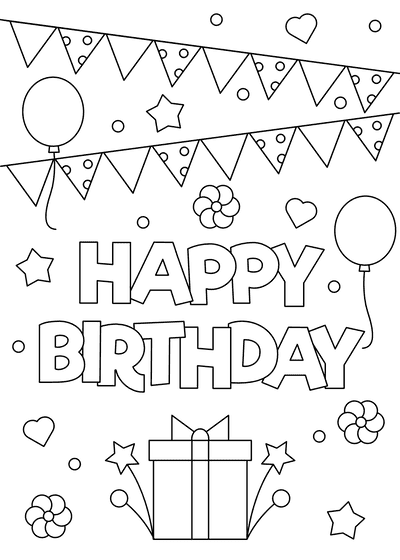 Happy Birthday Coloring Page For Kids Graphic Bday Enjoy Vector, Happy Birthday  Drawing, Birthday Drawing, Ring Drawing PNG and Vector with Transparent  Background for Free Download