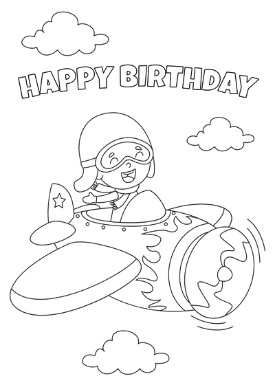 Printable Birthday Cards to Color Airplane Clouds