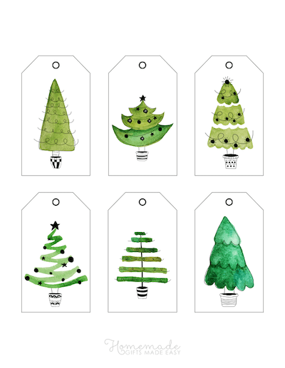 Watercolor Christmas Tree Gift Tag, Christmas Gift Tag, Holiday Gift Tags,  PRINTED Gift Tags With String 