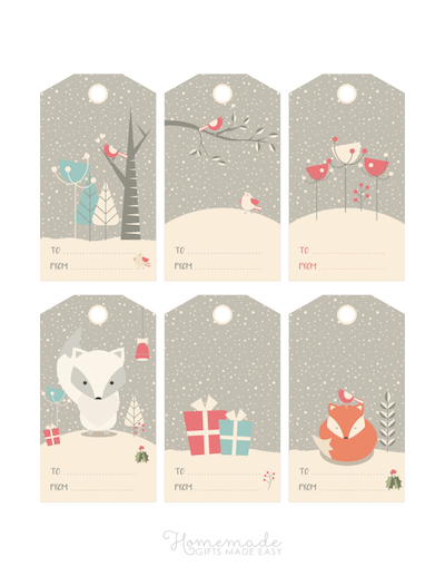 Printable Christmas Tags Woodland Winter Grey Snowing 6