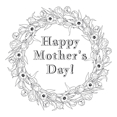 Printable Mothers Day Card 5x5 Flower Wreath Coloring