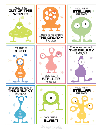 Printable Valentine Cards for Kids Tags Cute Aliens