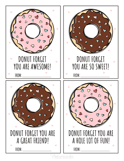 Printable Valentine Cards for Kids Tags Cute Donut