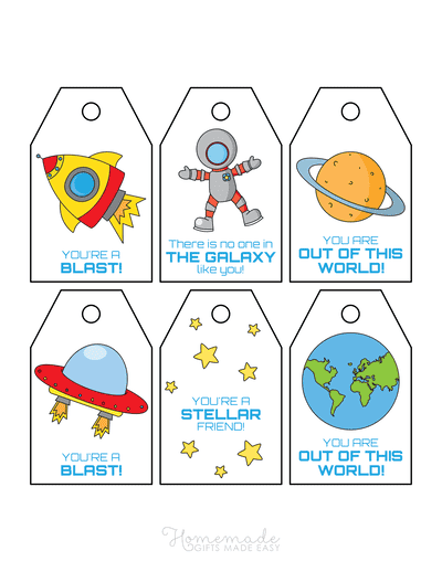 Printable Valentine Cards for Kids Tags Outer Space