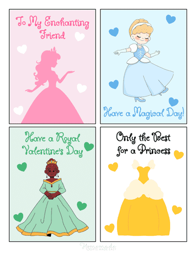 Printable Valentine Cards for Kids Tags Princess Cards