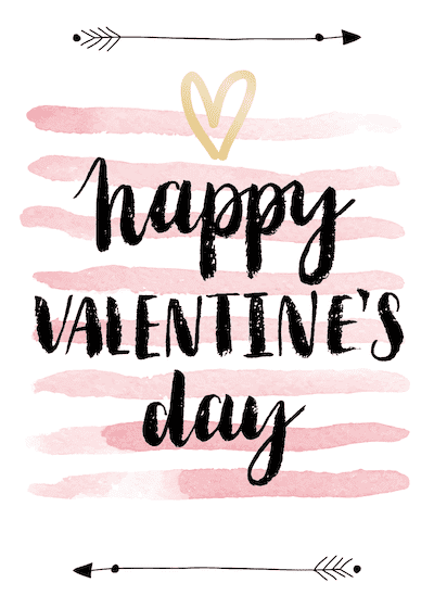 Printable Valentine Cards Happy Day Arrows Pink Watercolor 5x7