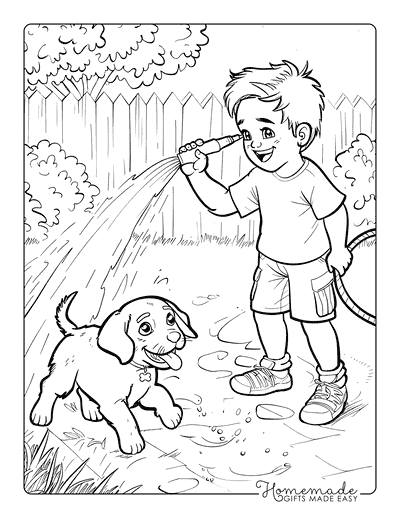 Puppy Coloring Pages Weimaraner Playing With Hose