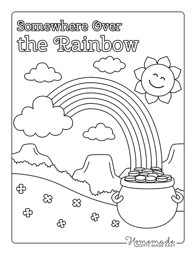 Rainbow Coloring Pages Easy Rainbow and Pot of Gold Scene to Color